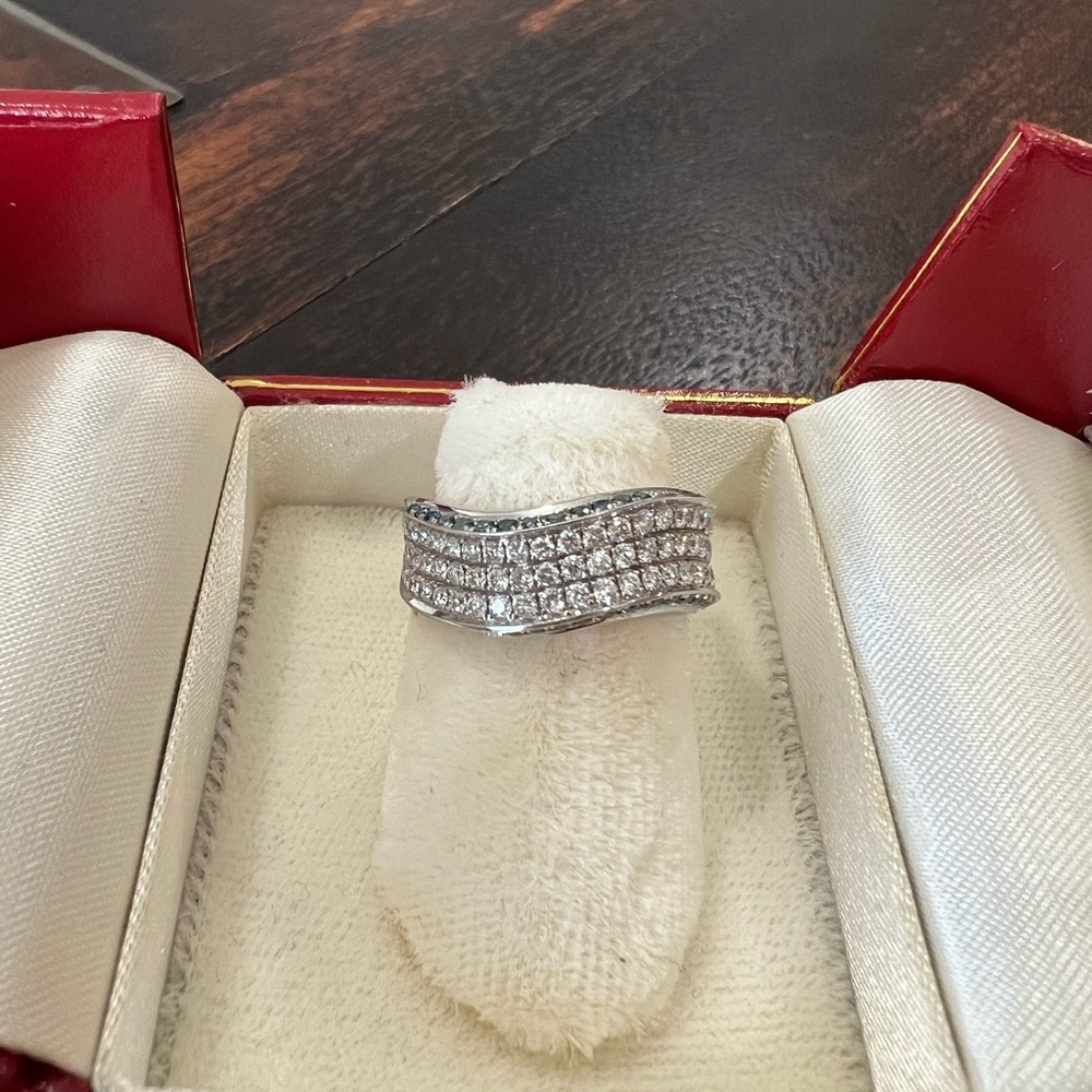 Solid 14k white gold and natural white and blue diamond ring